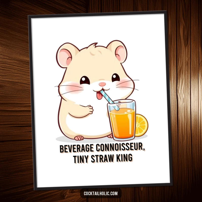Funny Free Printable Wall Art: A happy hamster drinks from a straw, bringing quirky charm and cheer to your decor.