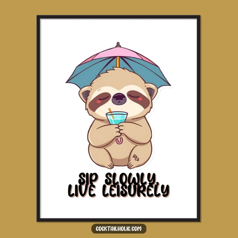 Free Printable Sloth Wall Art: Sleepy Cocktail Humor Downloadable Decor