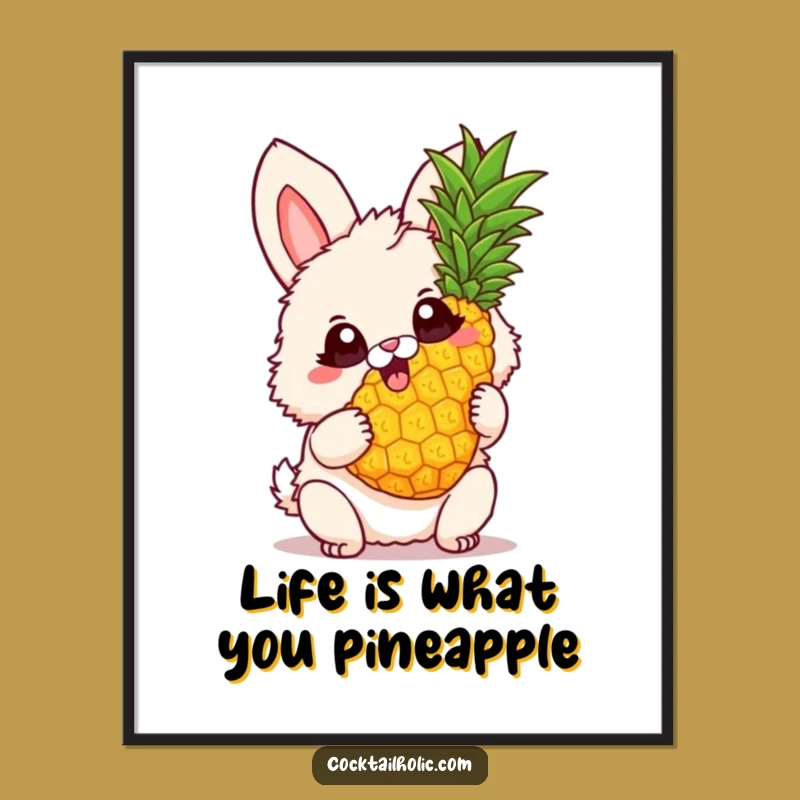 Free Printable Wall Art: Excited Bunny with Pineapple! Tropical Downloadable Decor