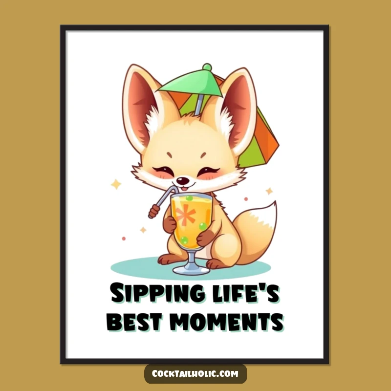 Free Printable Wall Art: Fennec Fox Drink - Funny DIY Downloadable Decor