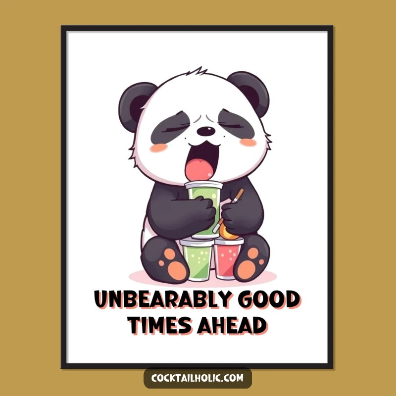 Free Printable Wall Art: Sleepy Panda Drinks - Funny Downloadable Decor for Home
