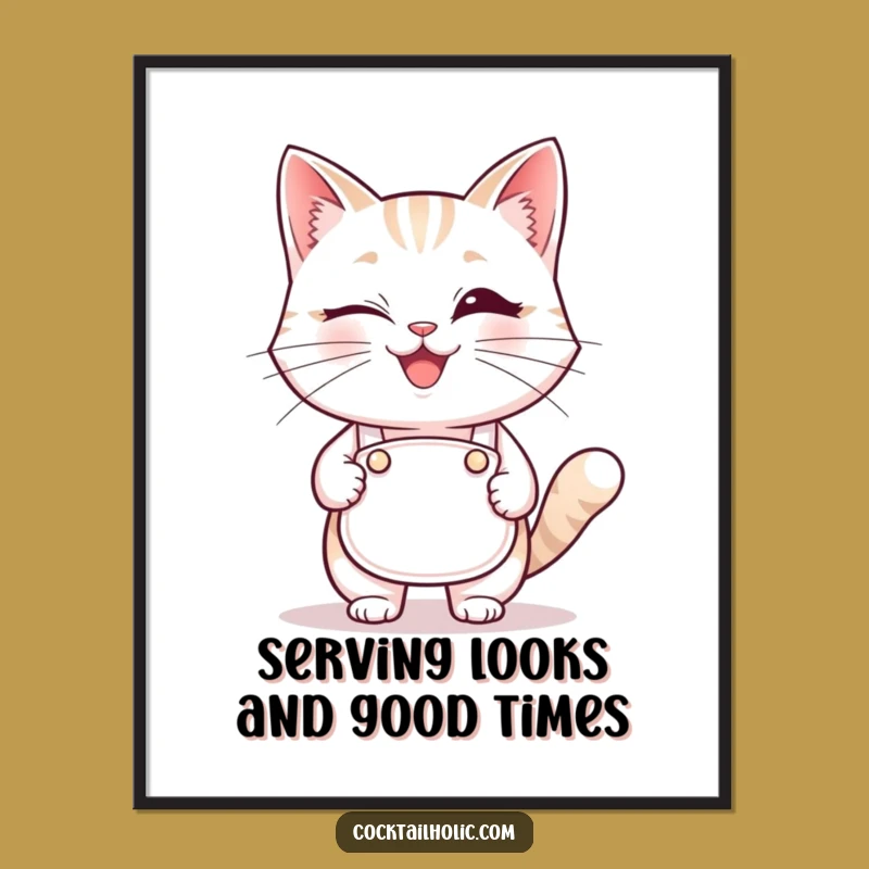 Free Printable Wall Art: Winking Cat Bartender - Funny DIY Downloadable Decor