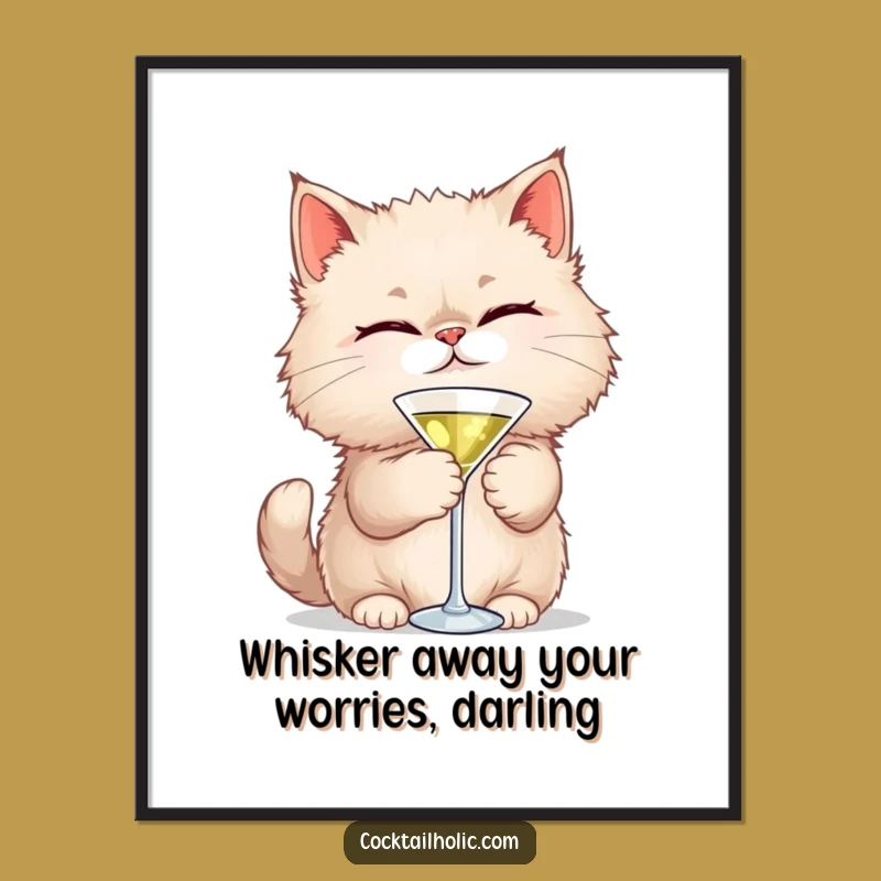Free Printable Wall Art: Winking Cat Martini - Funny Downloadable Decor for Home