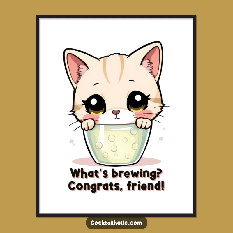 Funny Free Printable Wall Art: Curious Cat Bubbling Drink Downloadable Art Print