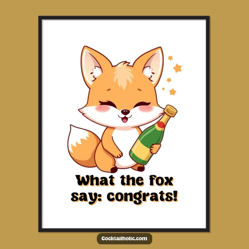 Funny Free Printable Wall Art: Winking Fox with Champagne - Downloadable Decor