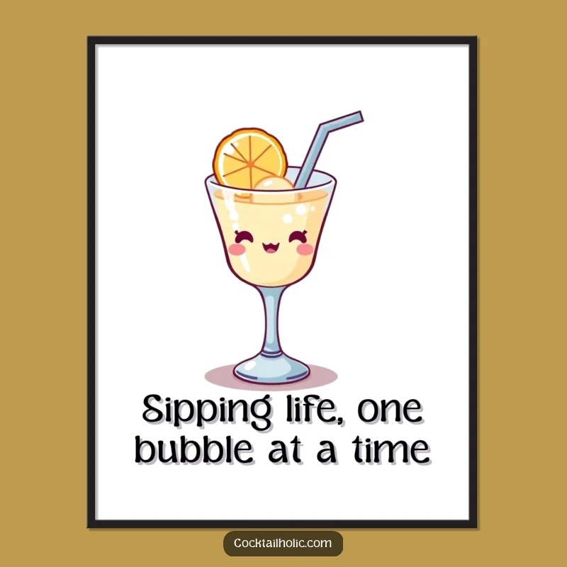 Funny Kawaii Cocktail Bubble Art - Free Printable Wall Decor Downloadable Gift