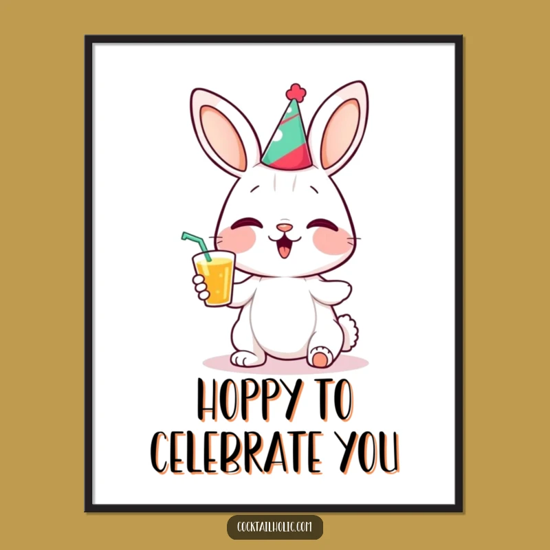 Funny Free Printable Wall Art: Giggling Bunny Party Drink - Downloadable Decor