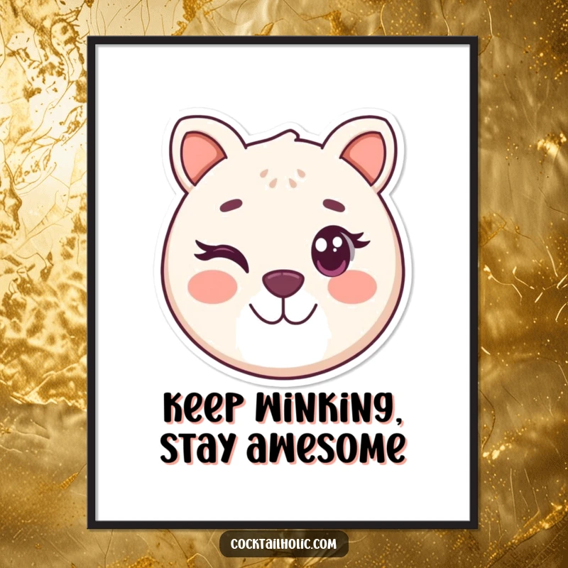 Funny Free Printable Animal Wall Art: Round, smiling animal face winks playfully, adding a touch of fun.