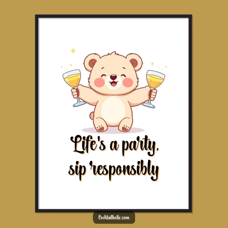 Free Printable Wall Art: Funny Bear Juggling Cocktails Decor Download