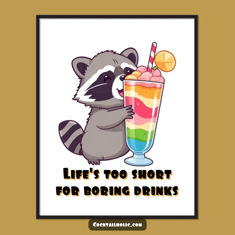 Funny Free Printable Wall Art: Raccoon's Drink Obsession - Quirky Downloadable Decor