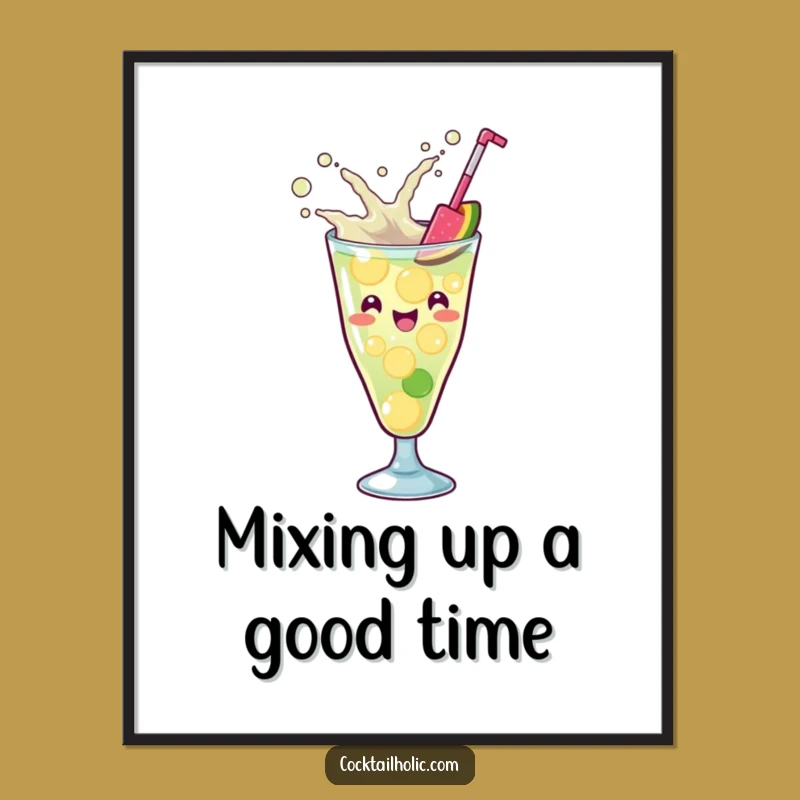 Funny Kawaii Cocktail Splash Art - Free Printable Wall Decor Downloadable