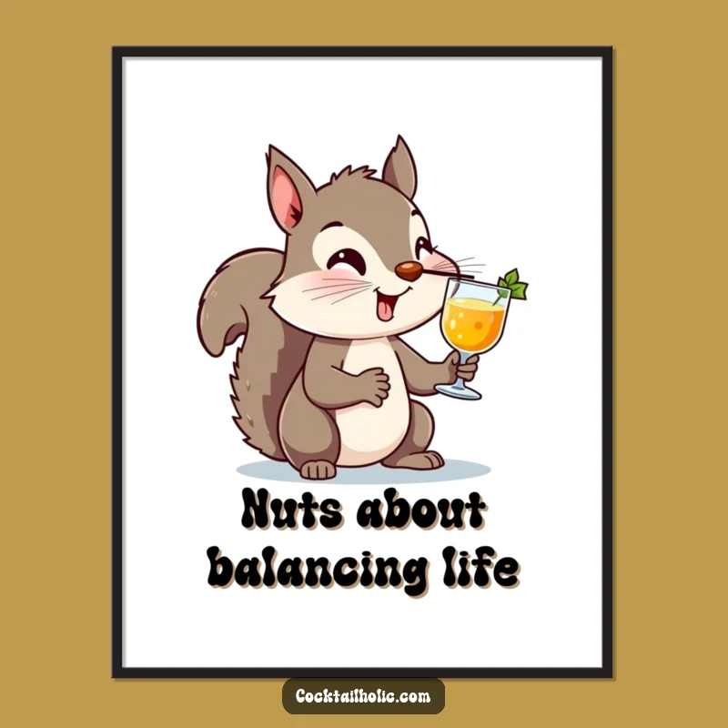 Funny Free Printable Wall Art: Squirrel's Cocktail Balance - Quirky Downloadable Decor
