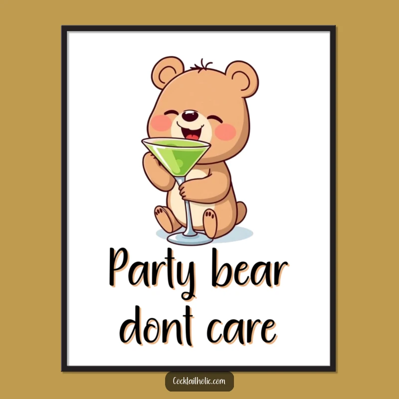 Funny Free Printable Wall Art: Bear Sipping Martini - Downloadable Decor