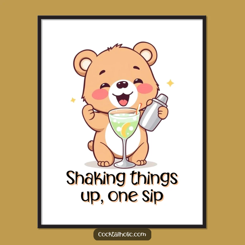 Free Printable Wall Art: Bear Shakes Cocktail - Funny DIY Downloadable Decor