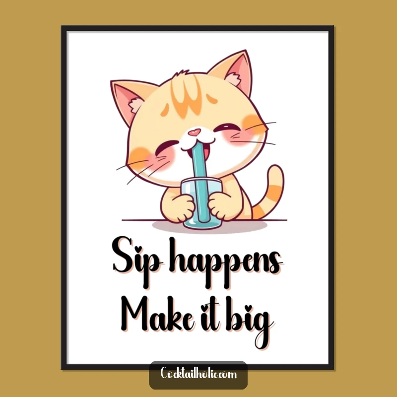 Free Printable Cat Wall Art: Funny Big Straw Laugh Downloadable Decor