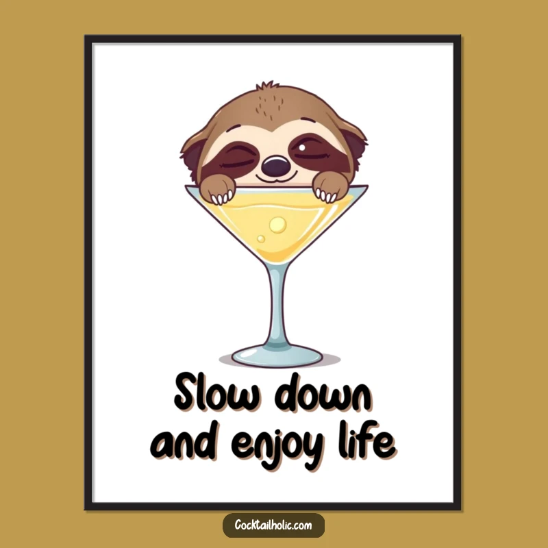 Free Printable Wall Art: Sloth Martini Lover Decor, Funny Download