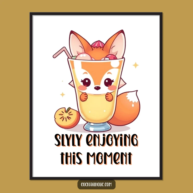Free Printable Fox Wall Art: Shy Cocktail Peek Downloadable Whimsy