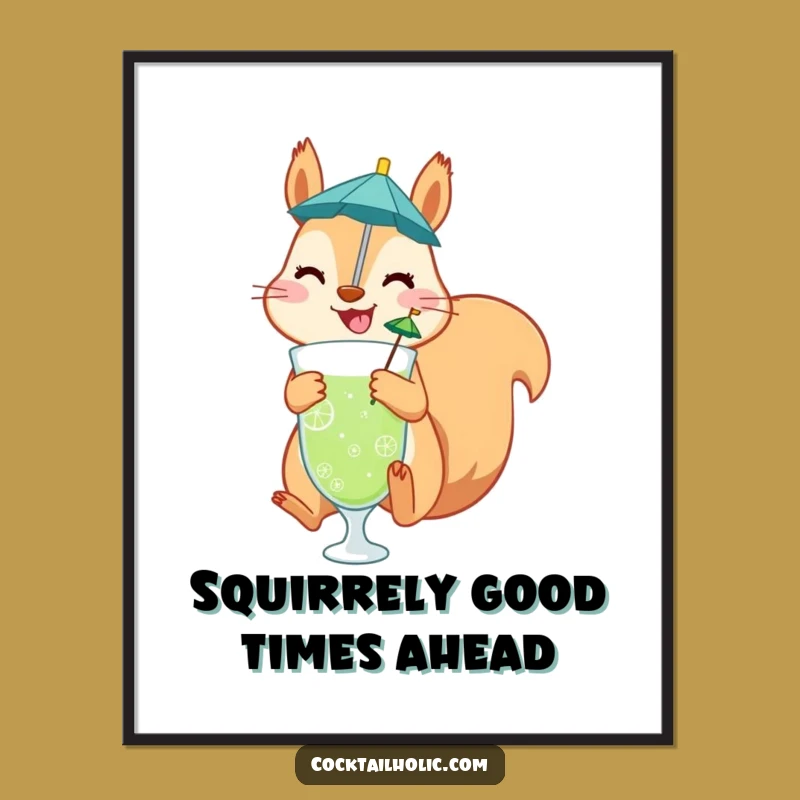 Free Printable Squirrel Wall Art: Funny Drink Splash, Humorous Art Download