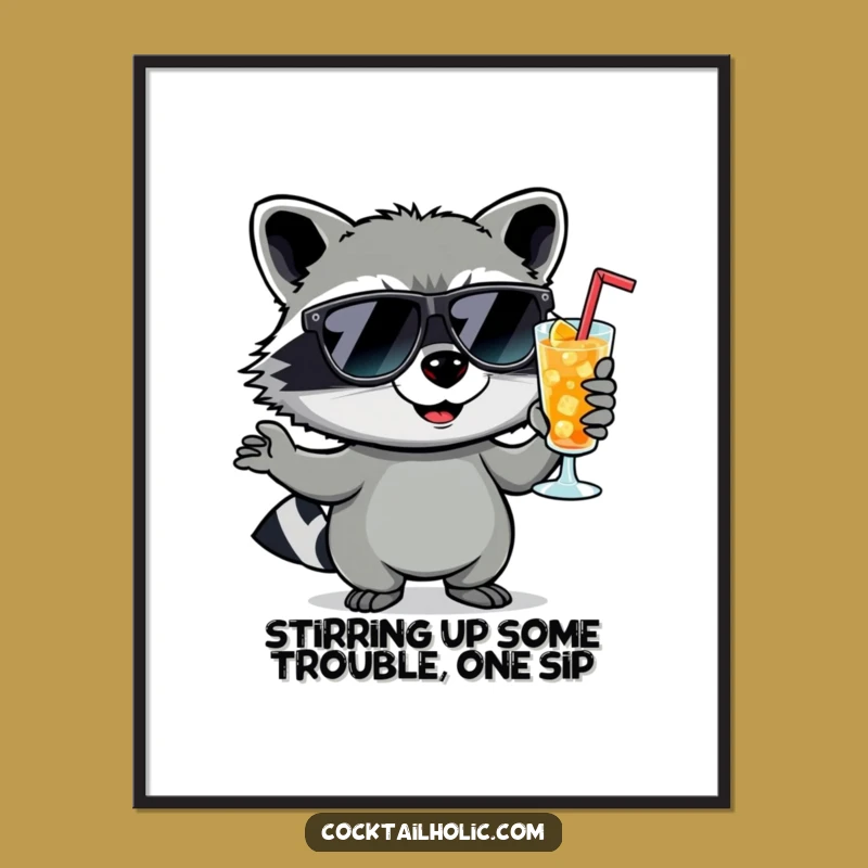 Funny Free Printable Wall Art: Raccoon Cocktail - Hipster Downloadable Decor