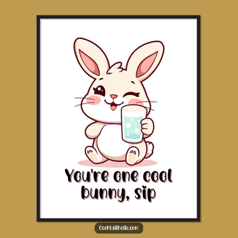 Free Printable Rabbit Wall Art: Winking Cheers Downloadable Quirky Decor