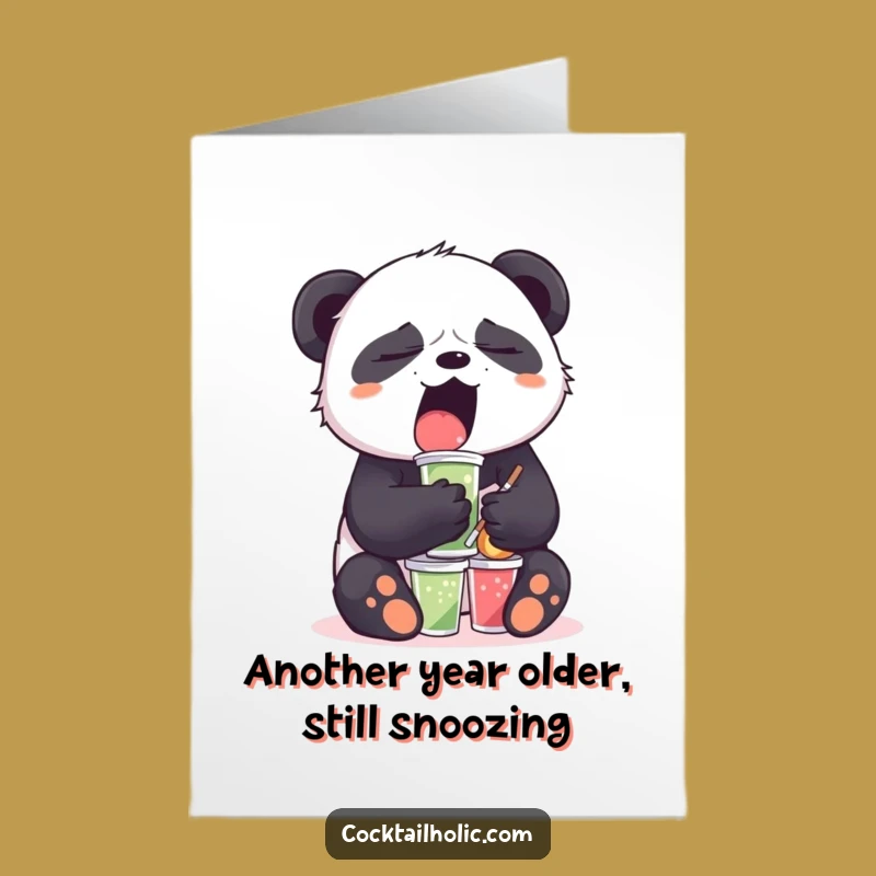 Free Printable Funny Panda Birthday Card - Sleepy Drink Stacker Downloadable Gift