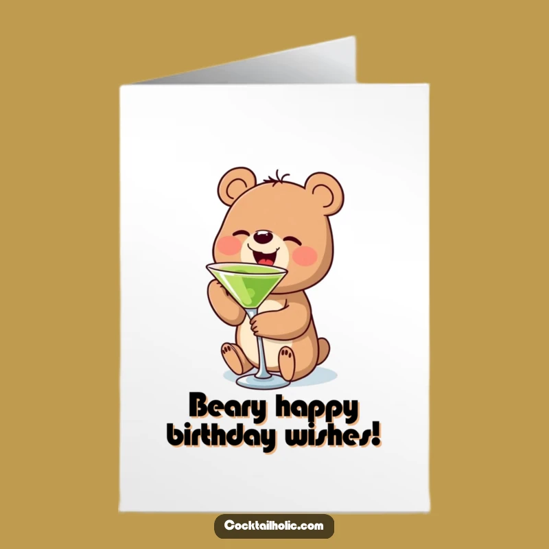 Free Printable Birthday Card: Funny Bear Martini Lover Downloadable Gift