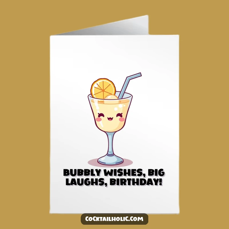 Funny Birthday Printable Card: Kawaii Cocktail Bubbles Siping - Free Printable Downloadable Gift