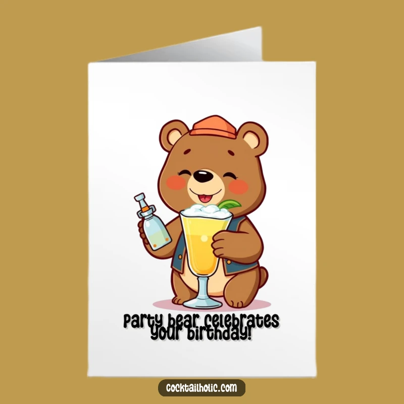 Free Printable Bartender Bear Birthday Card: Funny Drink Downloadable Greeting!