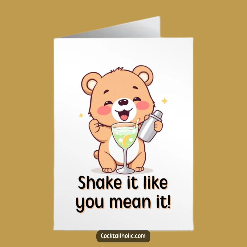 Free Printable Bear Shakes Cocktail Happy Birthday Card - Funny Downloadable Gift