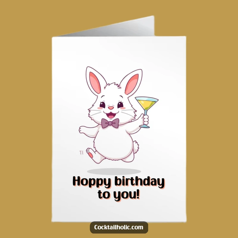 Free Printable Birthday Card: Bunny with Martini Funny Downloadable Gift