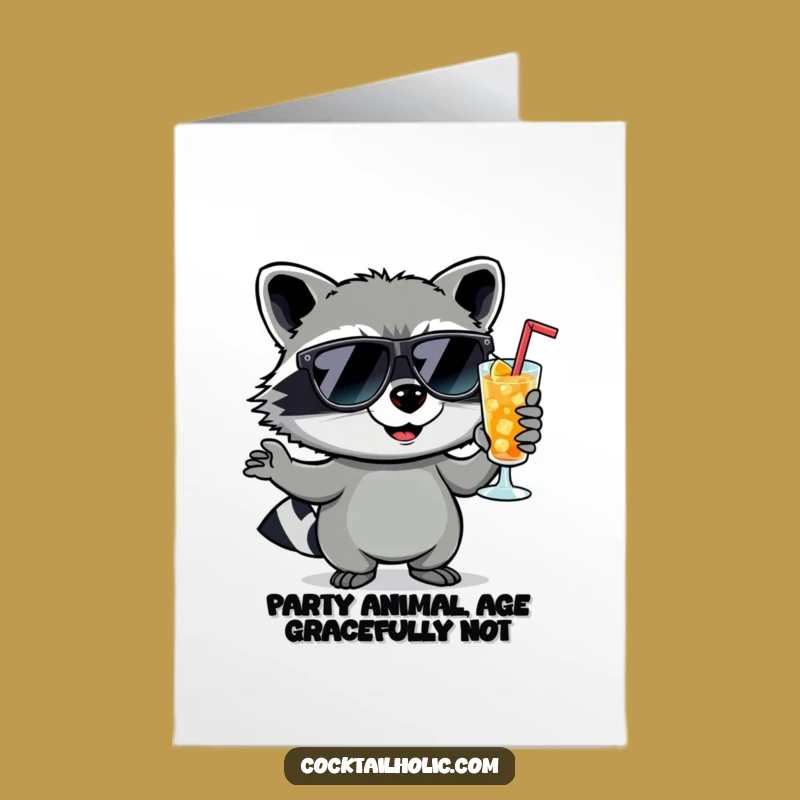 Free Printable Birthday Card: Funny Raccoon Cocktail - Hilarious Downloadable Gift