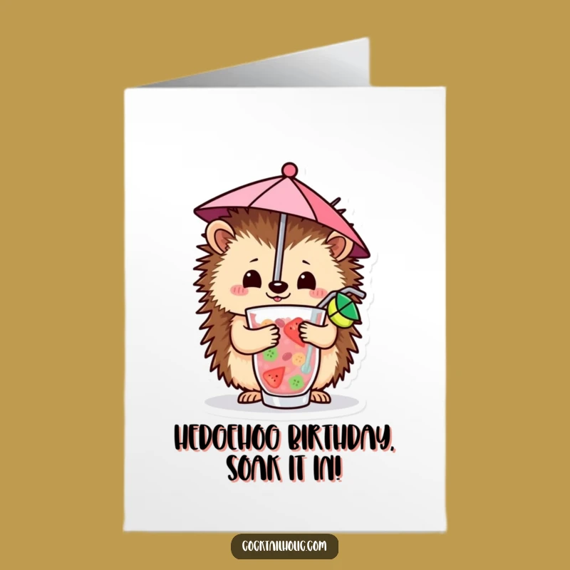 Free Printable Birthday Card: Hedgehog Cheers You with a Tropical Drink!