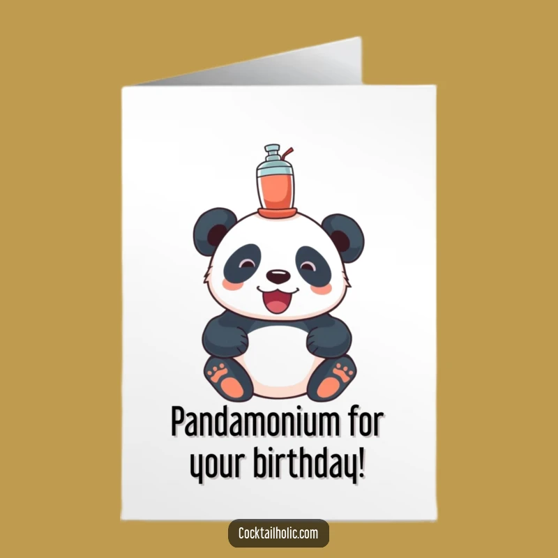 Free Printable Birthday Card: Panda with Cocktail Shaker Funny Downloadable Gift