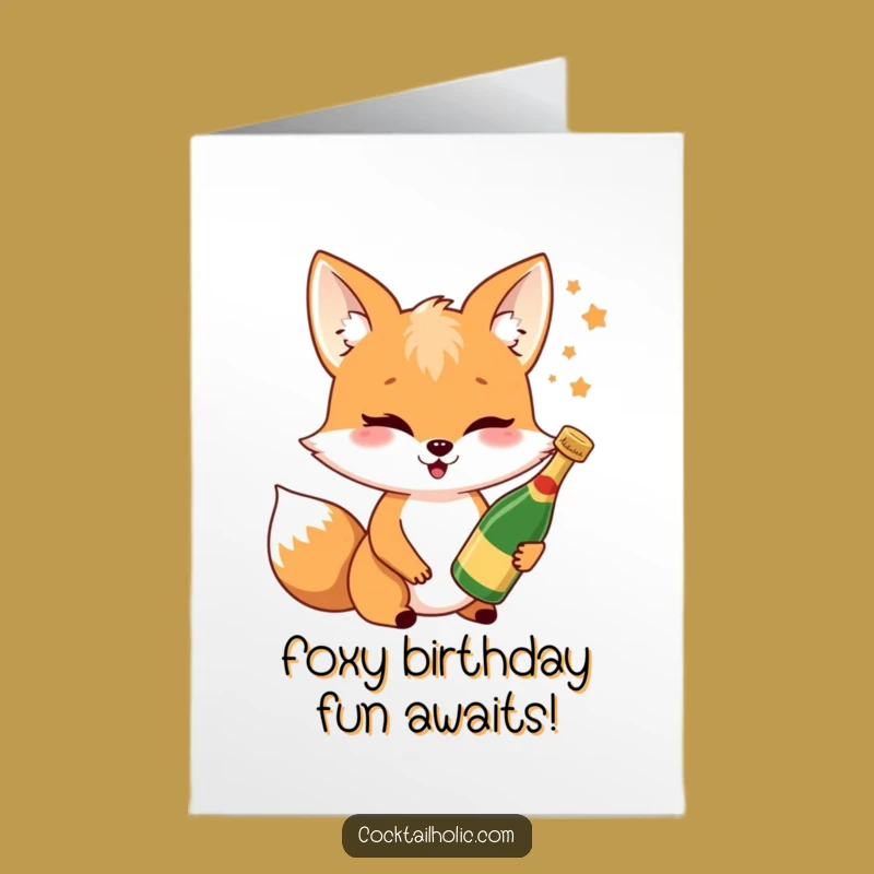 Free Printable Birthday Card: Winking Fox Champagne Fun Downloadable Gift
