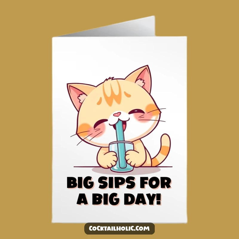 Free Printable Cat Birthday Card: Funny Big Straw Laugh Downloadable Gift
