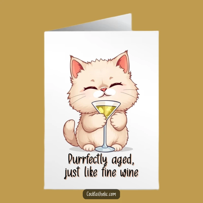 Free Printable Funny Cat Birthday Card - Winking Kitten Martini Lover Downloadable Gift