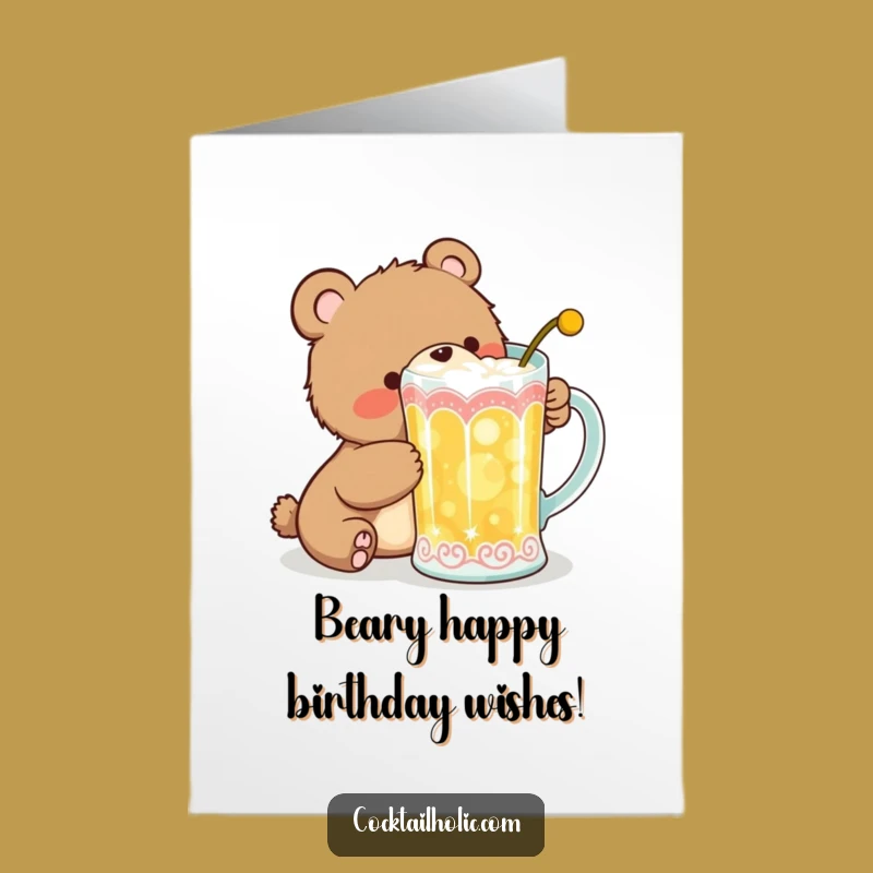 Funny Free Printable Birthday Card: Bear Cub Sneaks a Birthday Cocktail!