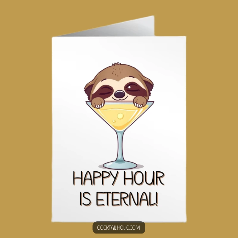 Free Printable Birthday Card: Sloth Martini, Funny Downloadable Gift