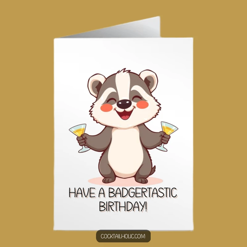 Free Printable Birthday Card: Juggling Badger Cocktail Fun Downloadable Gift