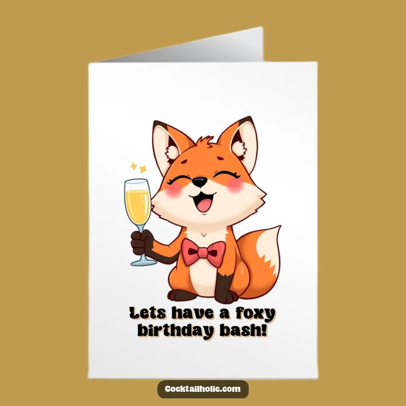 Free Printable Funny Fox Birthday Card - Giggling Bow Tie Cheers Downloadable Gift