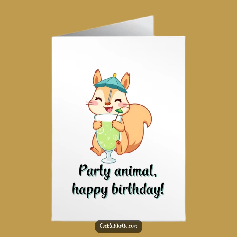 Free Printable Squirrel Birthday Card: Funny Jumping Drink Downloadable Gift
