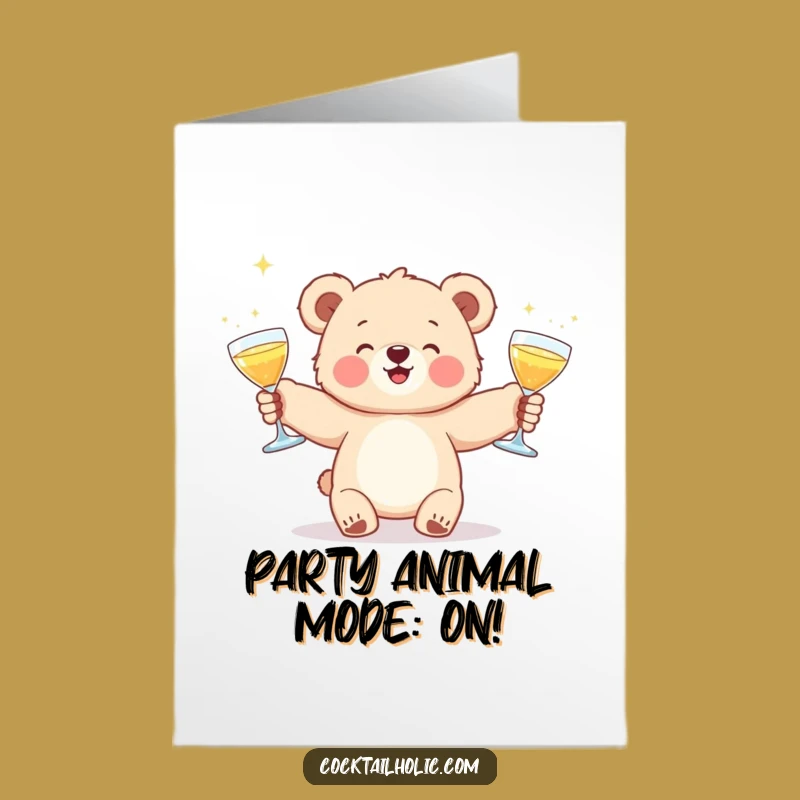 Free Printable Birthday Card: Funny Bear Juggling Cocktails Downloadable Gift