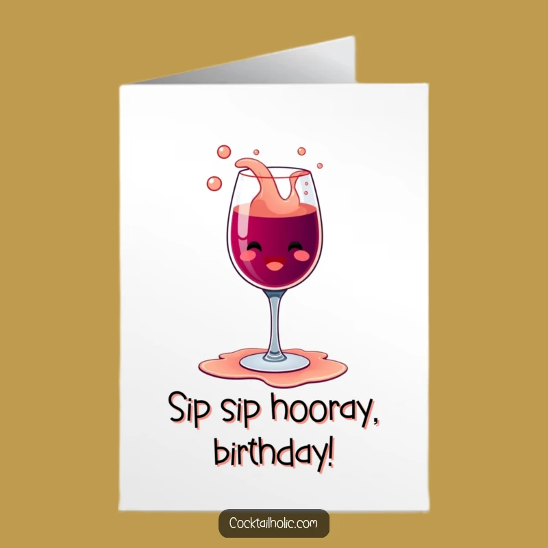 Free Printable Birthday Card: Overflowing Wine Glass, Funny Downloadable Celebration Gift