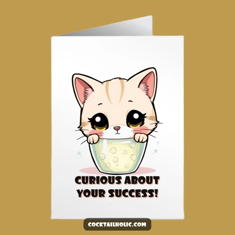 Free Printable Congrats Card: Curious Cat Bubbling Drink Funny Downloadable Gift