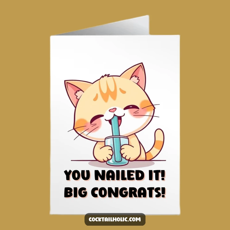 Free Printable Cat Con-GRAD-ulations Card: Funny Big Straw Downloadable