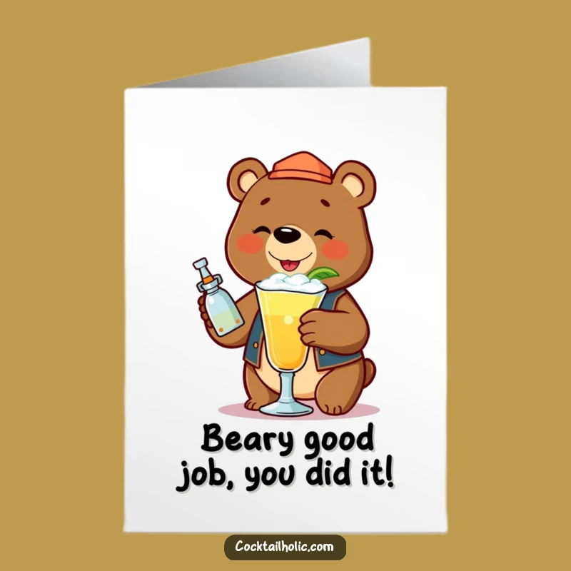 Free Printable Cheers Card: Funny Bear Bartender Celebrates Your Success!
