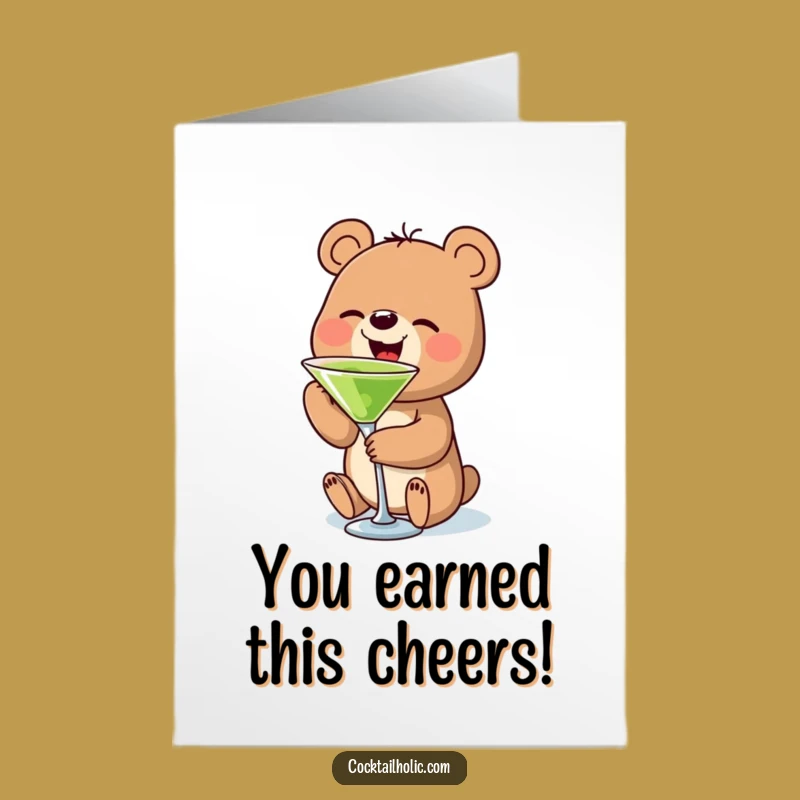 Free Printable Congrats Card: Funny Bear Martini Celebration Downloadable Gift