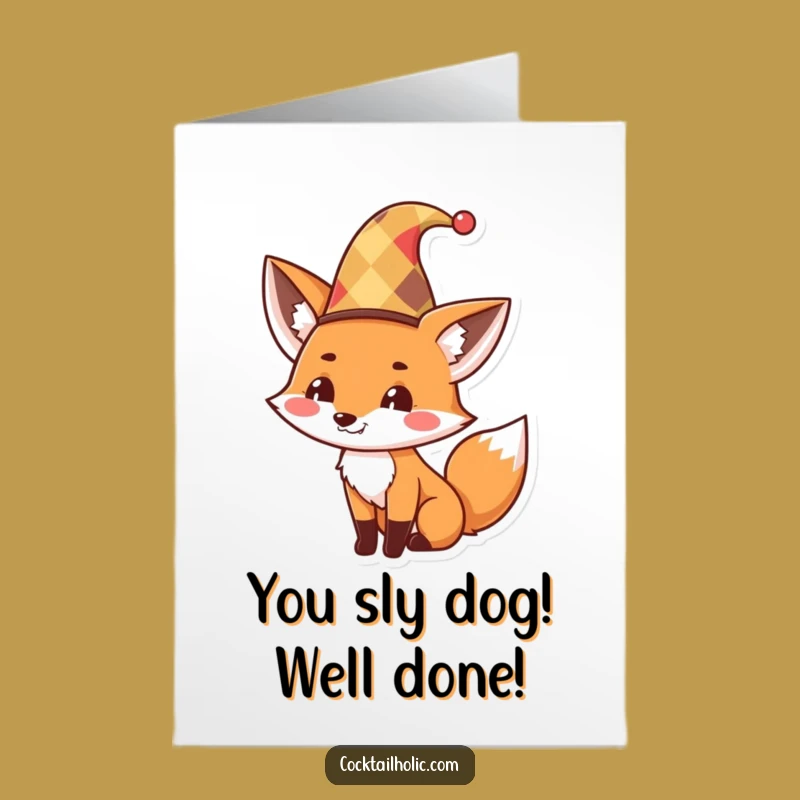 Free Printable Congrats Card: Jester Fox Celebrates! Quirky Downloadable Greeting
