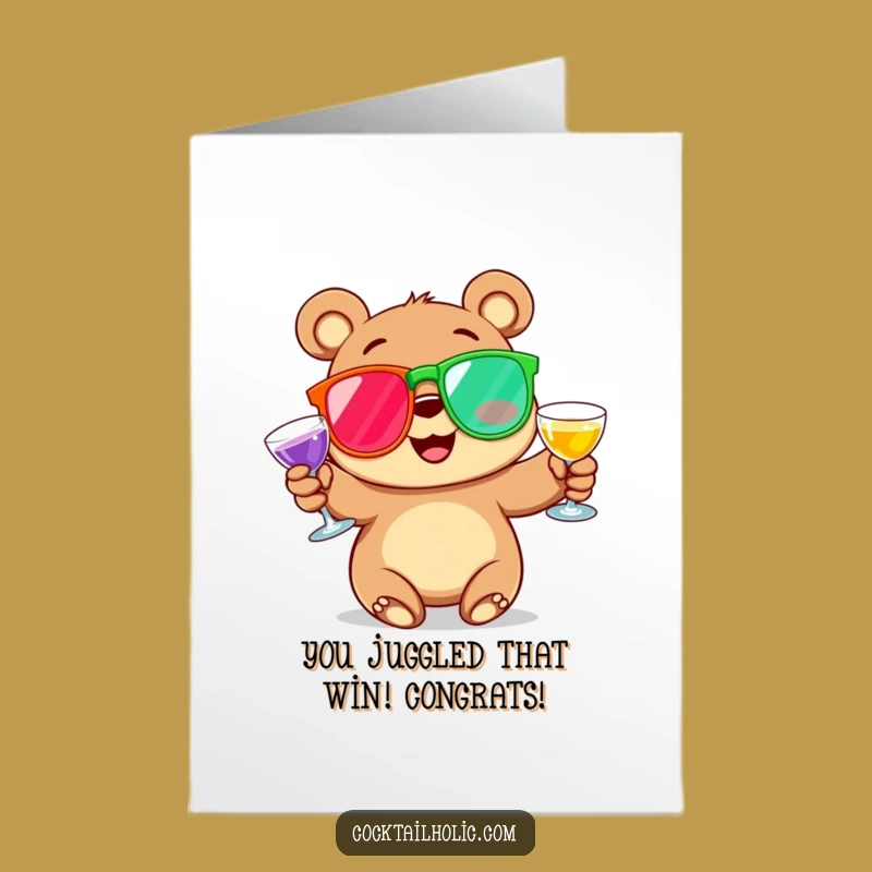 Free Printable Congrats Card: Juggling Bear Cheers! Unique Downloadable Celebration