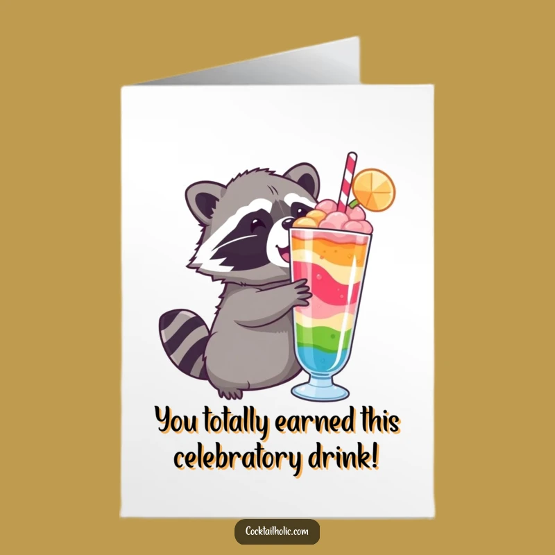 Free Printable Congrats Card: Raccoon's Celebration Drink - Funny Downloadable Gift